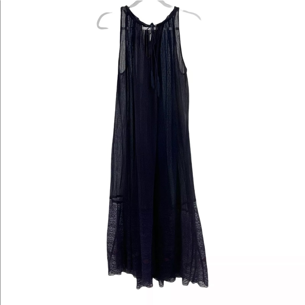 Free People Navy Blue Sheer Swiss Dot Gauze Maxi Dress Boho Oversized A-Line XS - Picture 6 of 12